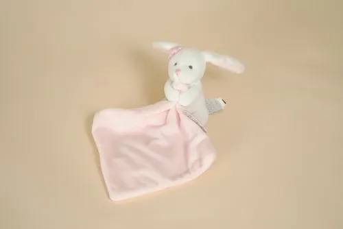 Doudou Lapin Blanc Mouchoir Rose Boite Fleur DOUDOU & COMPAGNIE – Image 2