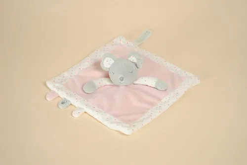 Doudou Souris Gris Plat Rose Blanc Pois OBAIBI